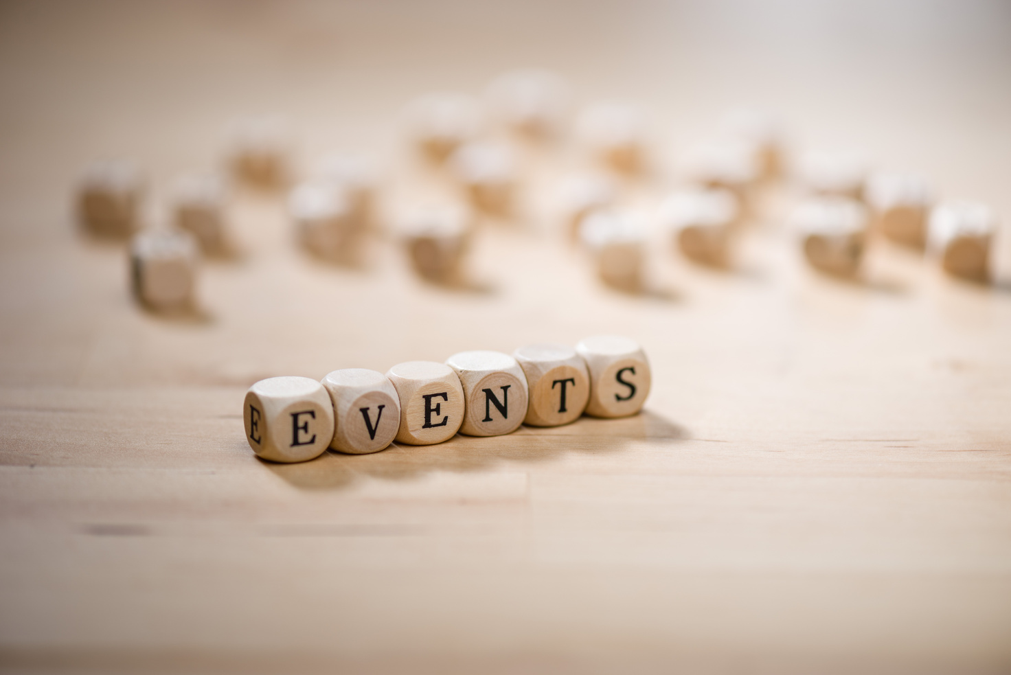Events word on blocks. Events concept.